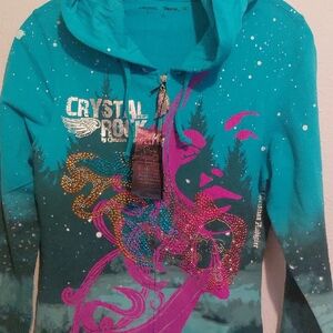 Christian Audigier Teal Hoodie with Pink and Gold Embellishment